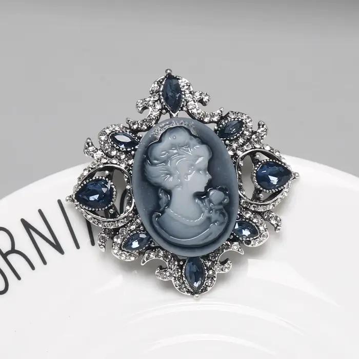 Broches Vintage camée en strass cristal victorien pour femmes, tête de beauté camée de reine, accessoire pour vêtements
