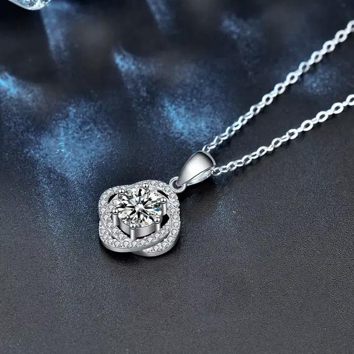 Collier pendentif en moissanite nœud d'amour en argent S925 LinkerLove pour femmes