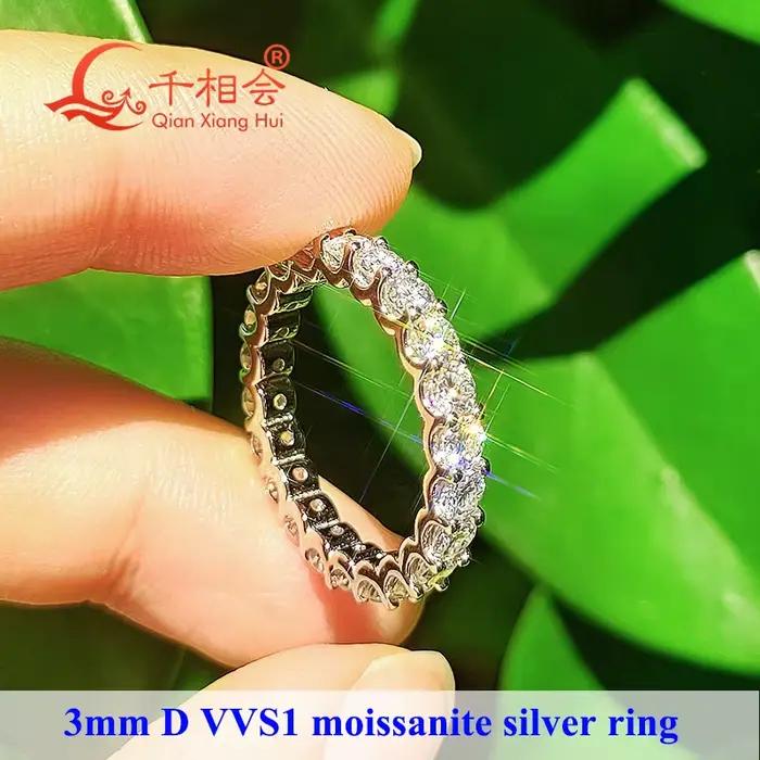 Bague en moissanite ronde 925 sterling pour alliances de mariage engagement soirées fêtes Saint Valentin