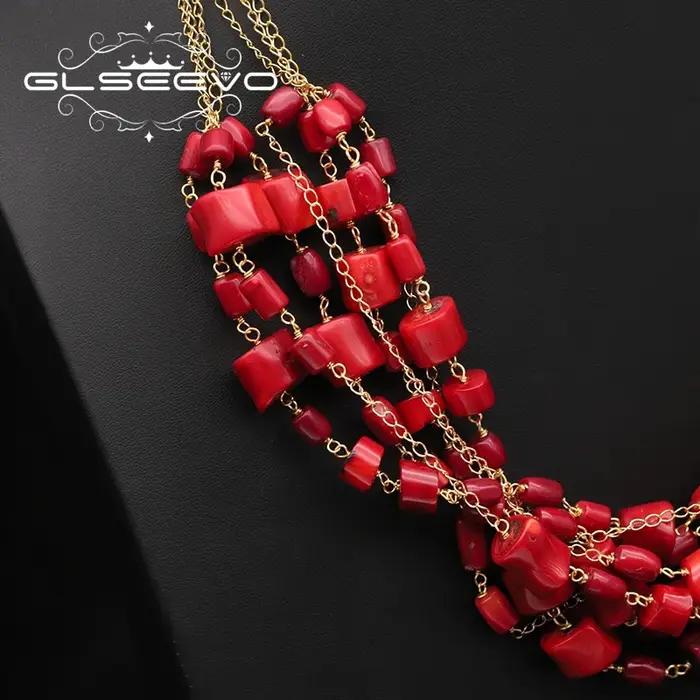 GLSEEVO – collier multicouches en corail rouge pour femmes