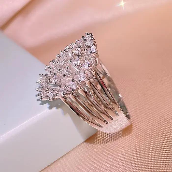 Zunderes-Bague flocon de neige creuse en cristal pour femme