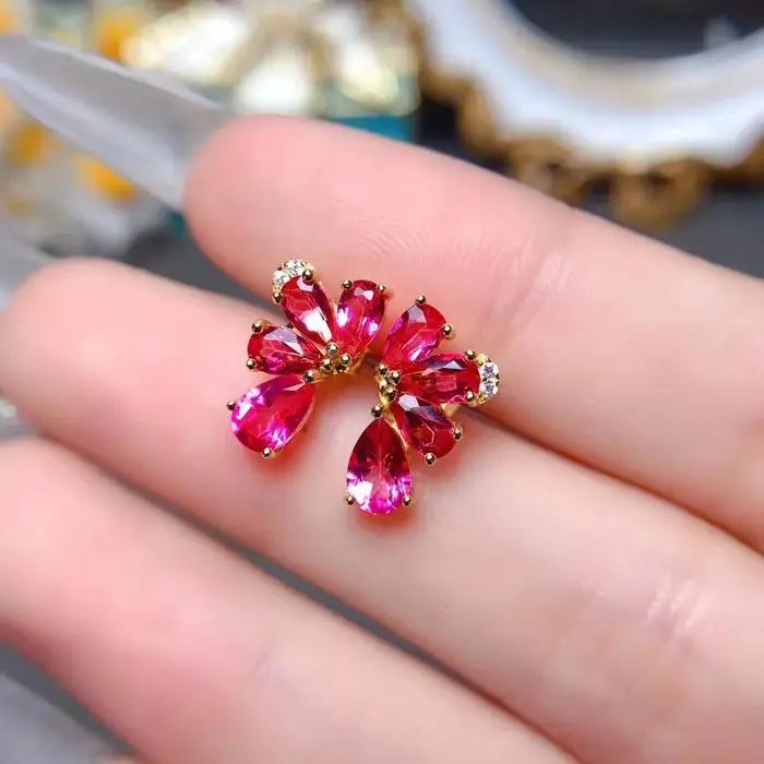 MeiBaPJ-Boucles d'oreilles en topaze rose naturelle pour femme