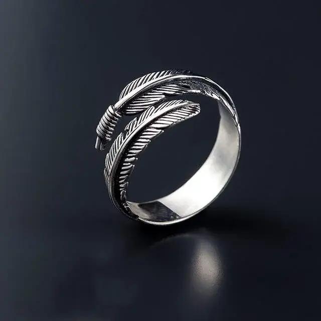 Véritables matiques en plumes en argent regardé 925 pour femmes, bague de mariage, bijoux en argent