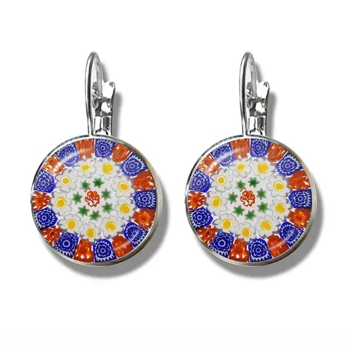 Boucles d'oreilles Murano Millefiori multicolores pour femmes style handmade verre rond occasions spéciales cadeau fantastique