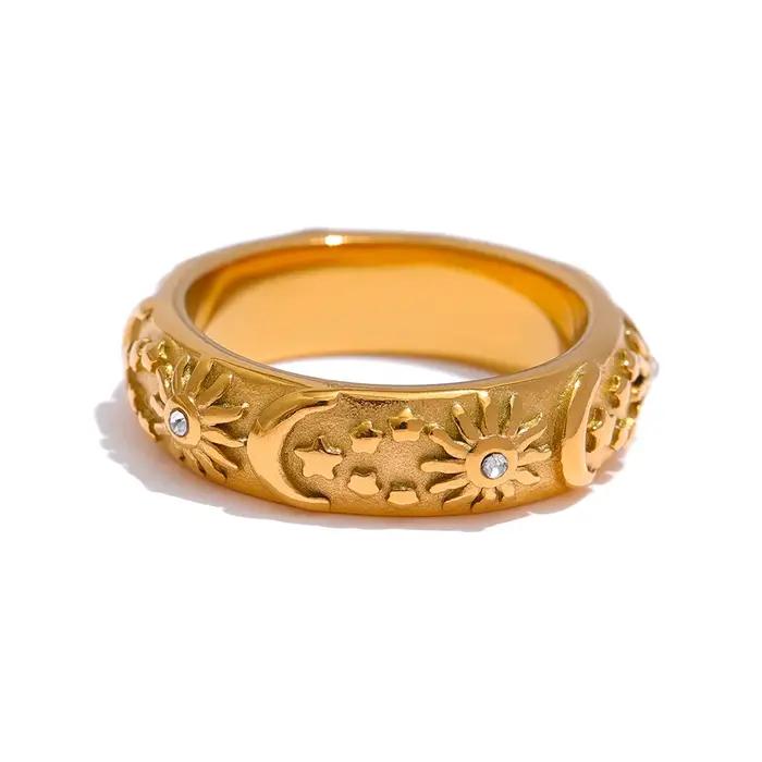 Yhpup soleil étoile lune bague en acier inoxydable bijoux élégant métal céleste femmes