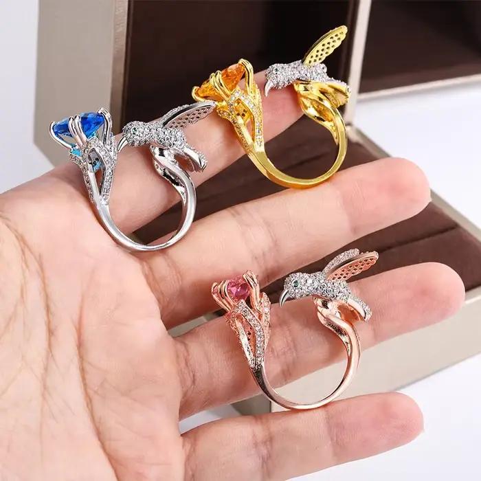 Bague créative en pierres précieuses colorées pour femmes