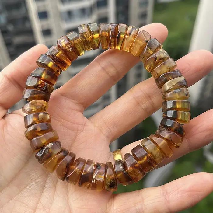Bracelet d'ambre de plante baltique doré perles naturelles faites à la main pour femmes occasions spéciales cadeau unique
