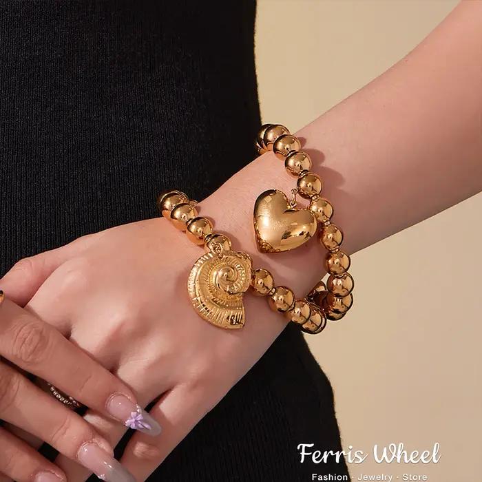 Bracelet en coquillage de conque en forme de cœur pour femmes