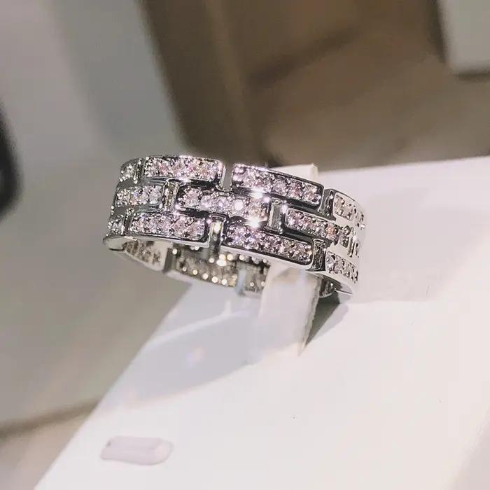 Bague multicouche en argent sterling 925 exquise AAAA + zircon blanc pour dames, fête, cocktail, bijoux cadeaux pour hommes et femmes