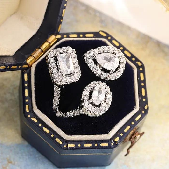 Bague géométrique en Zircon cubique pour femmes