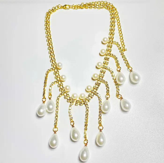 Collier ras du cou élégant avec nœud papillon, pendentif en U multicouche plaqué perle, polyvalent e