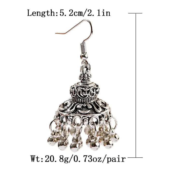 Boucles d'oreilles tibétaines vintage couleur argent avec cloches et motifs floraux pour femmes occasions spéciales bohèmes