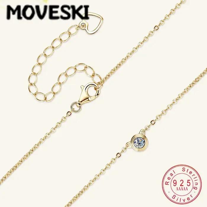 MOVESKI Collier pendentif solitaire en argent sterling 925 avec moissanite ronde taille brillant sertie clos