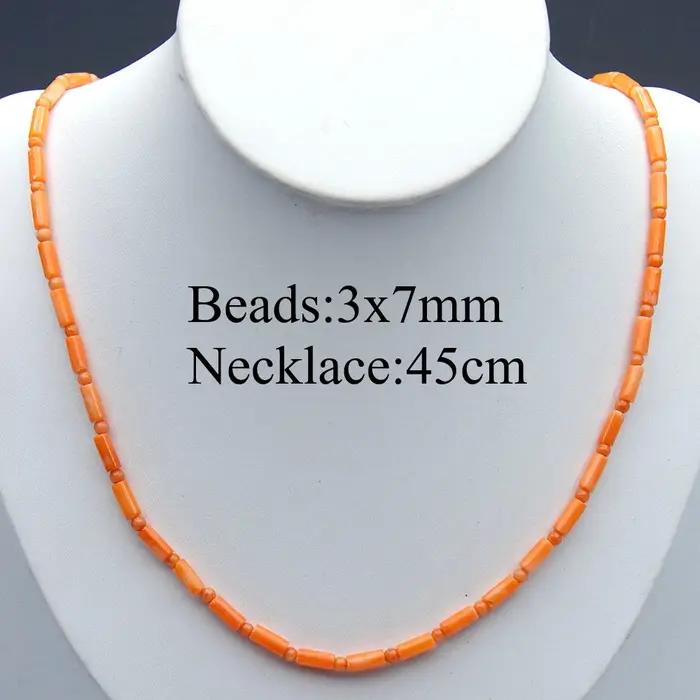 Collier de corail naturel de forme cylindrique 3x7mm, perles de corail avec entretoise ronde, corail