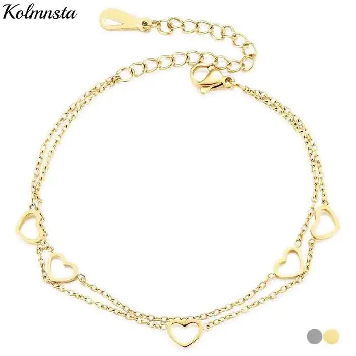 Kolmnsta – Bracelets Double couche en forme de cœur creux pour femmes et filles