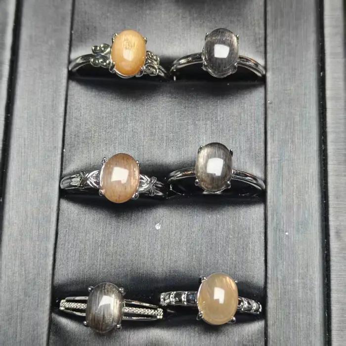 Bague en cuivre avec pierre de soleil noire naturelle