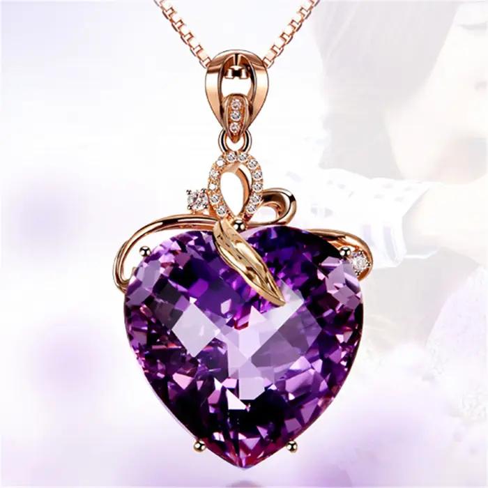 Pendentif en améthyste en forme de cœur plaqué or 18 carats