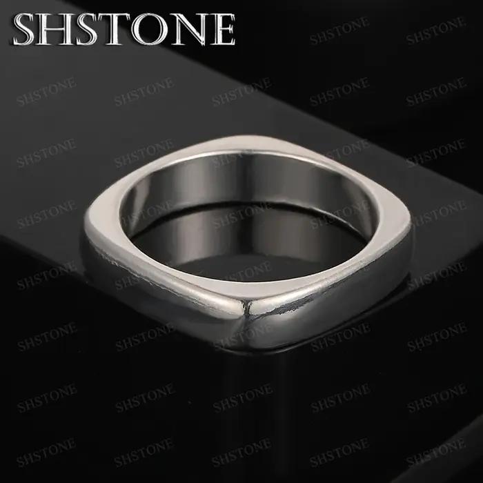 Bague carrée lisse en argent Sterling 925 pour hommes et femmes