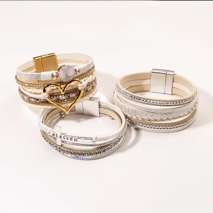 Bracelet multicouche bohème Vinatge croix bénie avec fermoir magnétique pour hommes et femmes amis