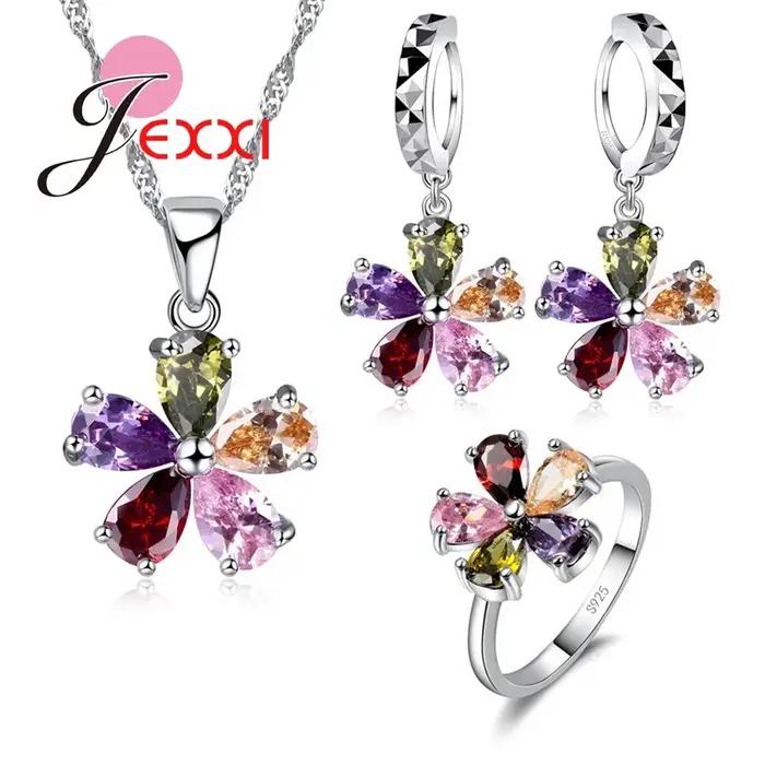 Ensemble de bijoux de fête en cristal pour femmes et filles, en argent Sterling 925, collier et bouc