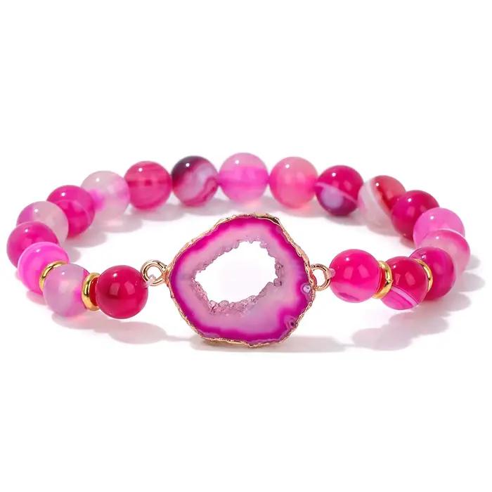 Bracelet de perles en pierre d'agates rouges rayées