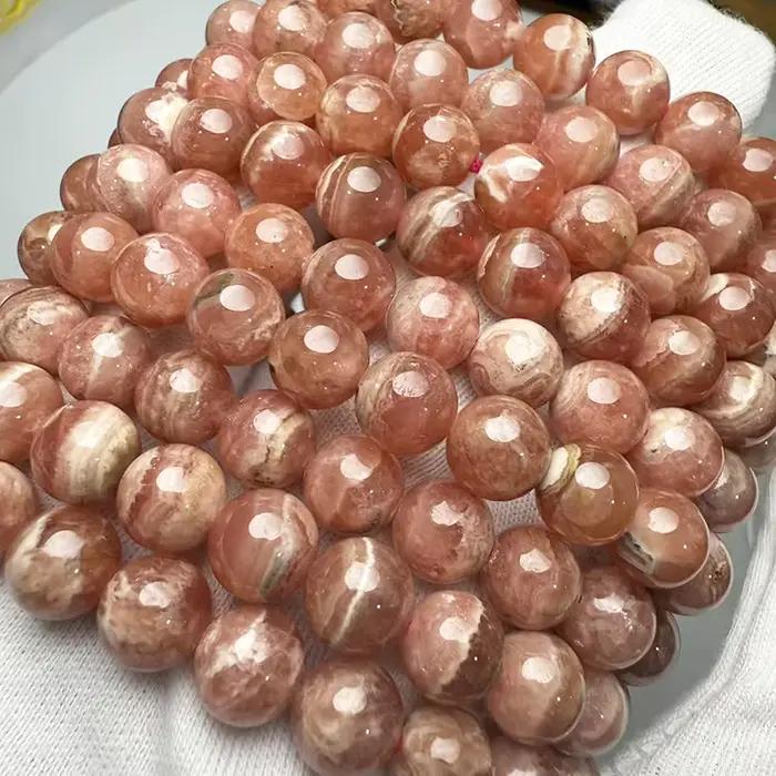 Prestyle – Bracelet en Rhodochrosite naturelle argentine AAAA, perles rondes, porte-bonheur, pierre