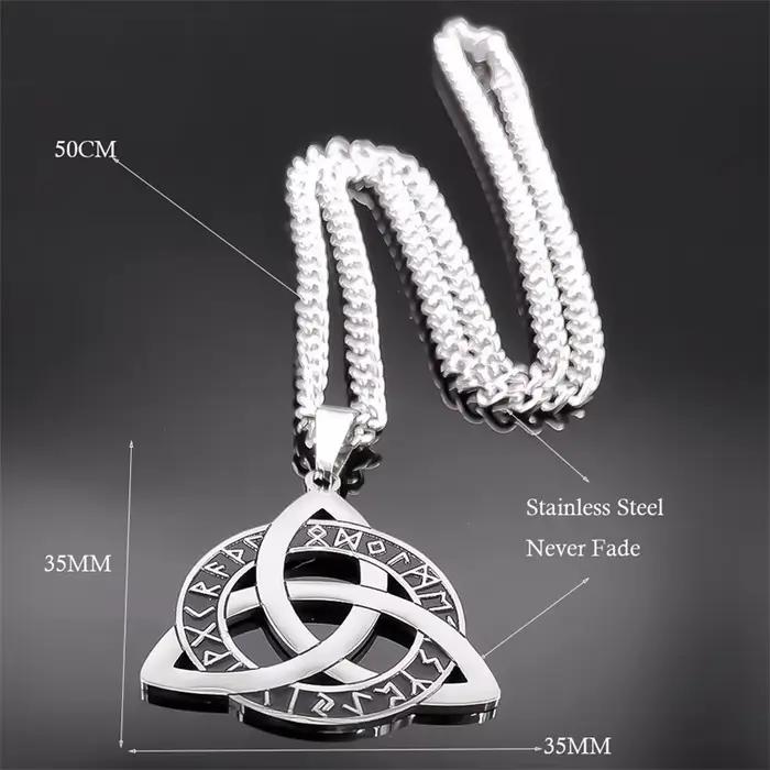 Collier pendentif en acier inoxydable avec runes Futhark vikings nordiques, symbole de nœud celtique Triquetra, Trinité Sainte, amulette, bijou cadeau