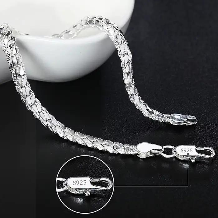 Bracelet carré en argent Sterling 925 pour femmes et hommes, chaîne solide, breloque, cadeau de fête