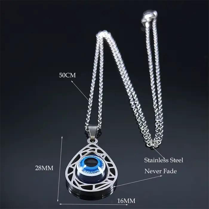 Collier avec pendentif mauvais œil bleu turc pour femmes et hommes, en acier inoxydable, couleur argent, yeux porte-bonheur, amulette, bijoux de Protection N8022S01