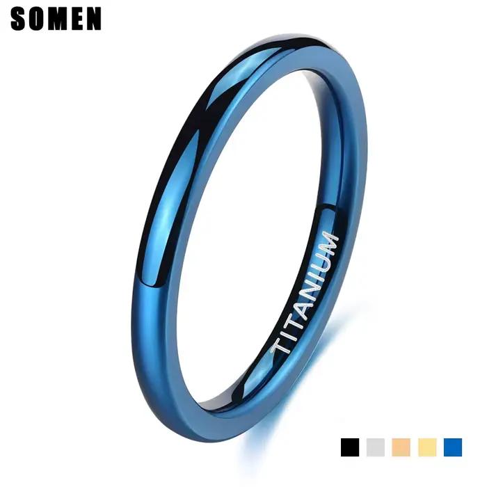 Somen – bagues de 2mm pour femmes, Bague bleue en titane mince, Bague de fiançailles, de mariage, bijoux de mode pour hommes, Bague Homme Anillos Mujer