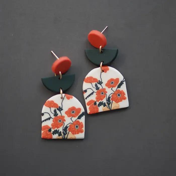 Boucles d'oreilles pendantes florales rétro françaises