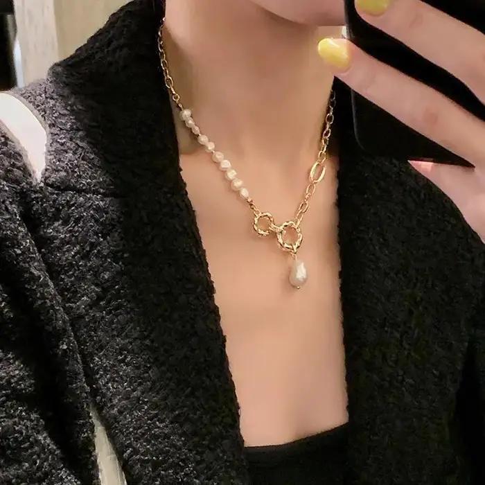 Collier de perles d'eau douce baroques 100% naturelles pour femmes