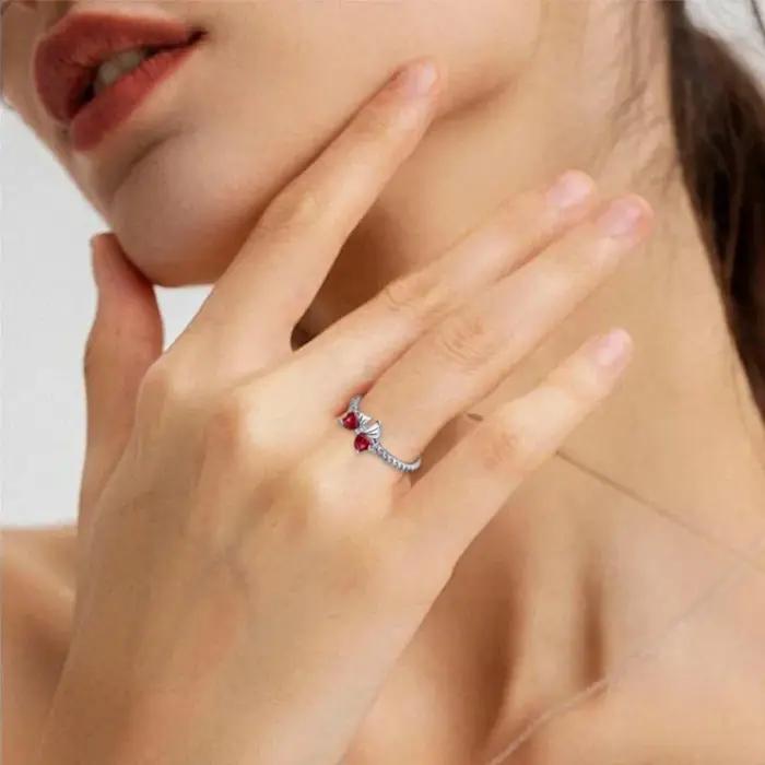 Ensemble de bijoux exquis en argent sterling 925 avec nœud rouge pour femme