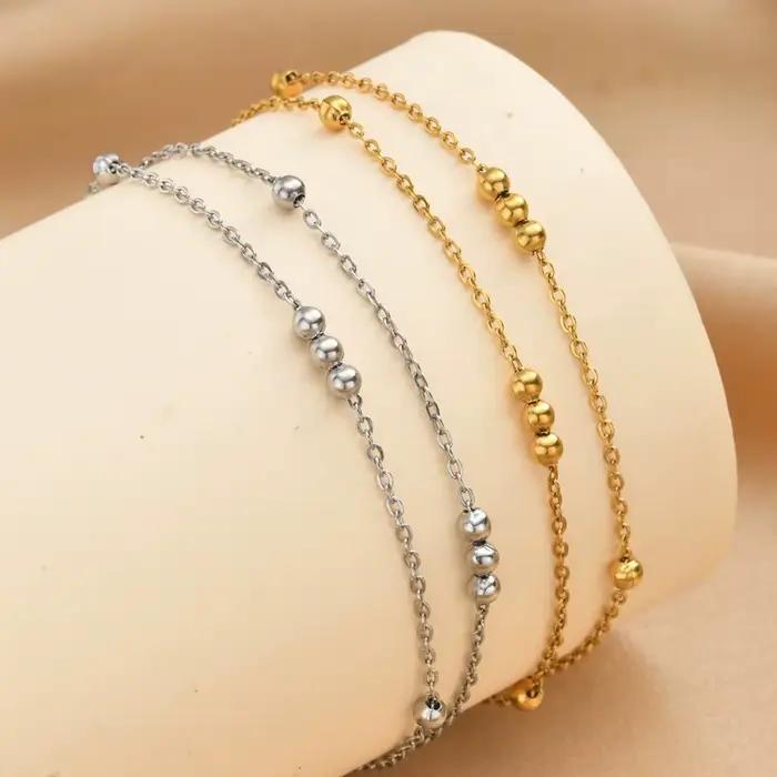 Bracelet délicat double couche à billes pour femme, minimaliste, avec chaîne de perles Satellite Station, plaqué or 18 carats, bijoux étanches