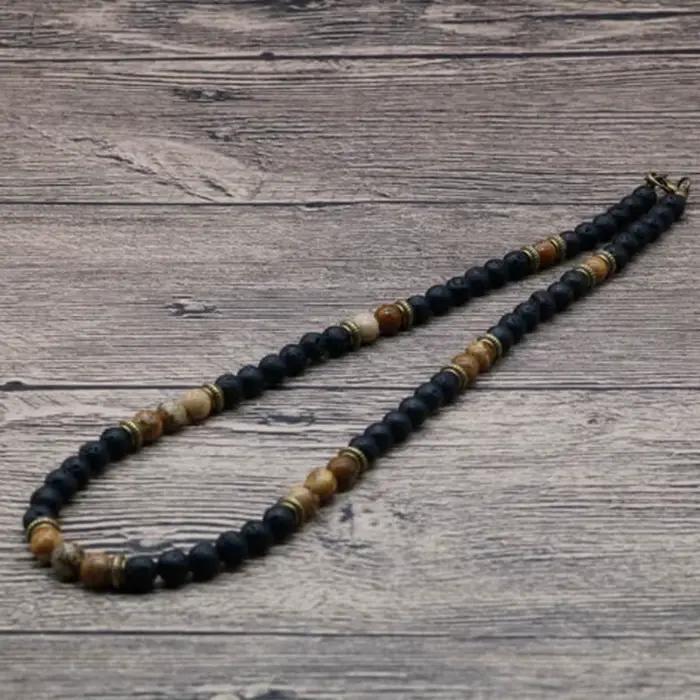 Collier Chakra ras du cou pour hommes avec pierre de lave naturelle style tribal punk pour sorties et cadeaux pour petits amis
