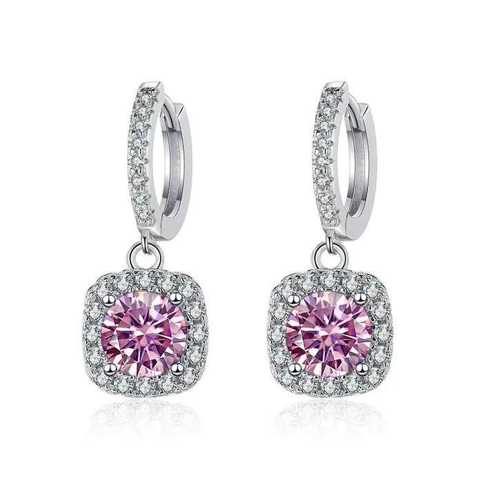 Luxe argent massif 925 bijoux 1ct D couleur Moissanite boucles d'oreilles pour les femmes vert bleu laboratoire créé