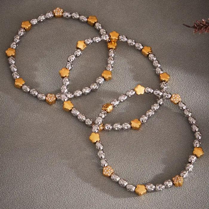 Bracelet chaîne de perles étoile en argent doré pour femmes