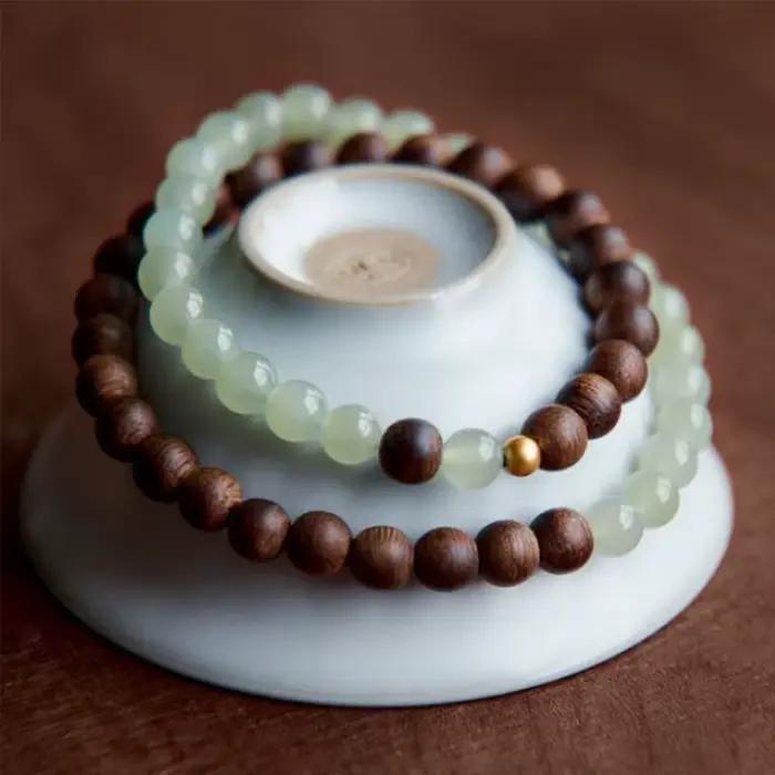 Bracelet en argent sterling 925 sertie de jade blanc et bois de santal élégant pour femme occasions spéciales engagement anniversaire mariage cadeau