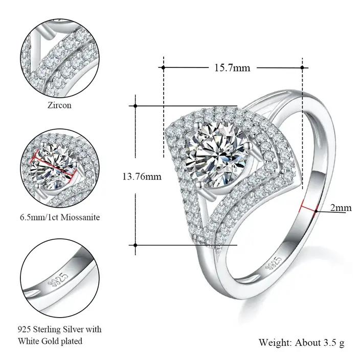 M-JAJA 1ct Halo Moissanite jupe bague de mariage 925 en argent Sterling diamant bague de fiançailles pour les femmes fête bijoux fins cadeau