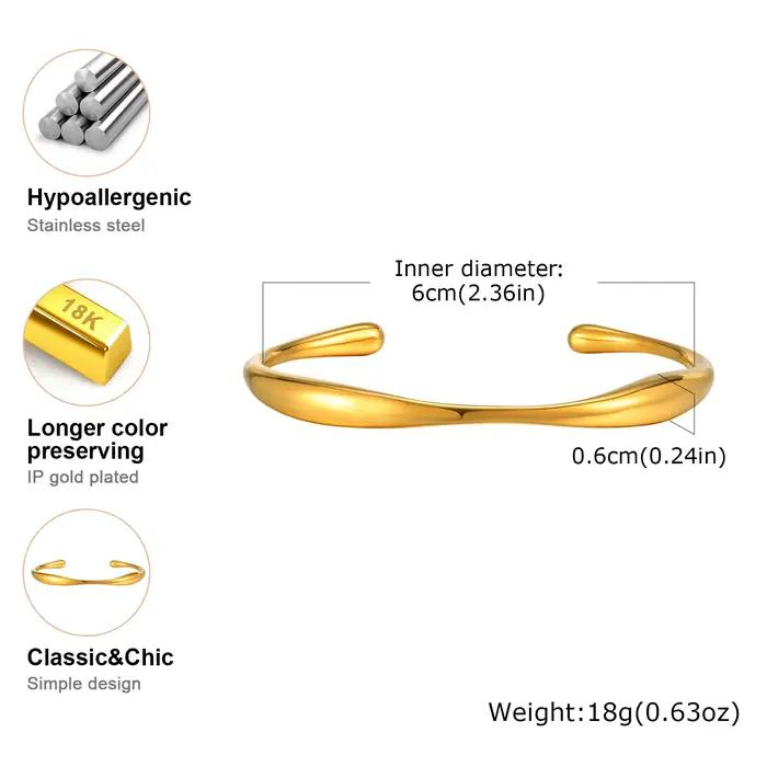 Bracelets manchette pour femmes réglables, bracelet manchette ouvert plaqué or 18 carats, bijoux de poignet minimalistes en acier inoxydable