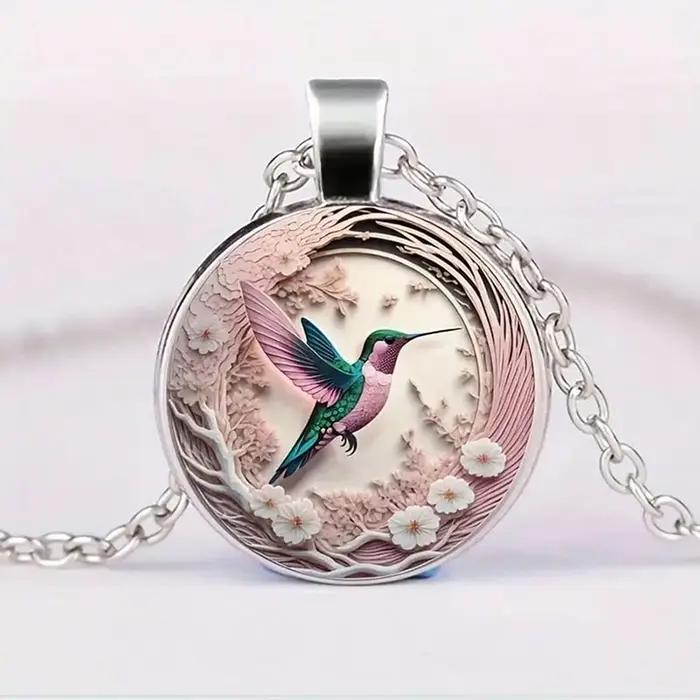 Mignon rond colibri dôme en verre Cabochon pendentifs colliers oiseau forêt tropicale bijoux accesso