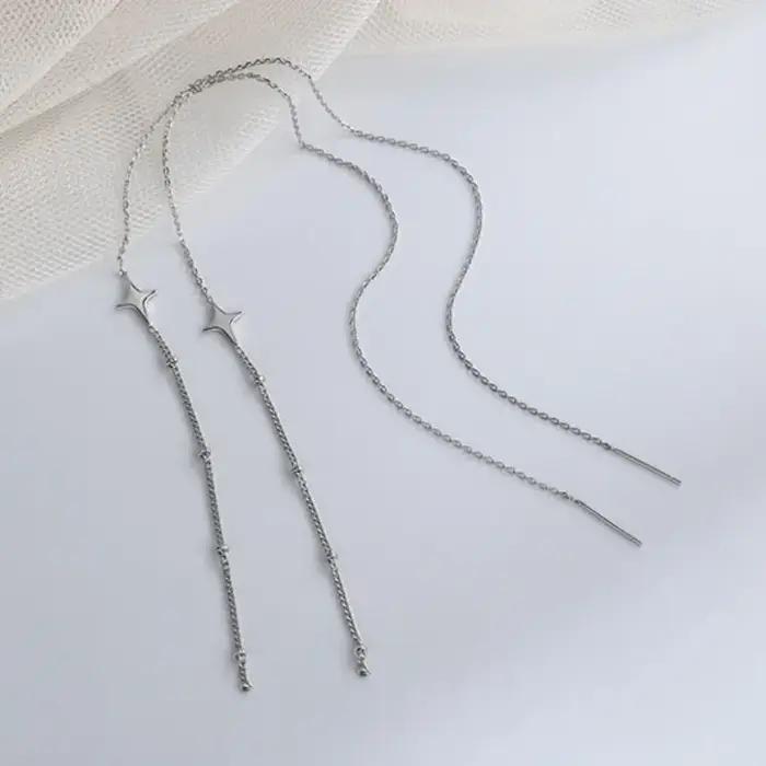 Boucles d'oreilles pendantes étoile et croix en argent regardé 925 pour femmes