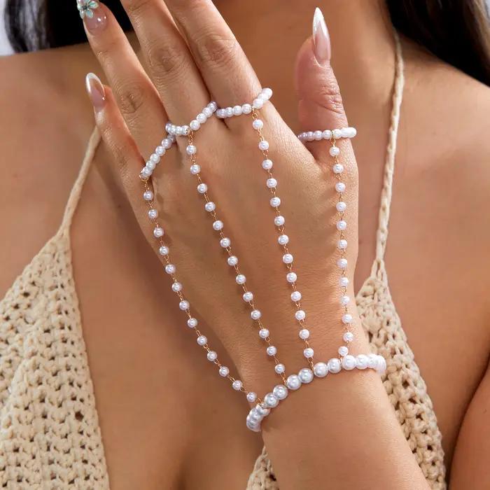 Bracelets de doigt en perles d'imitation tendance pour femmes