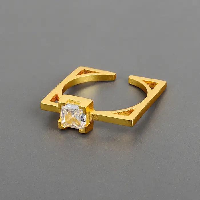 BFCLUB 925 Sivler couleur or carré Sotne Zircon anneaux pour femmes en détresse ouverture à la main anneau mode bijoux fins