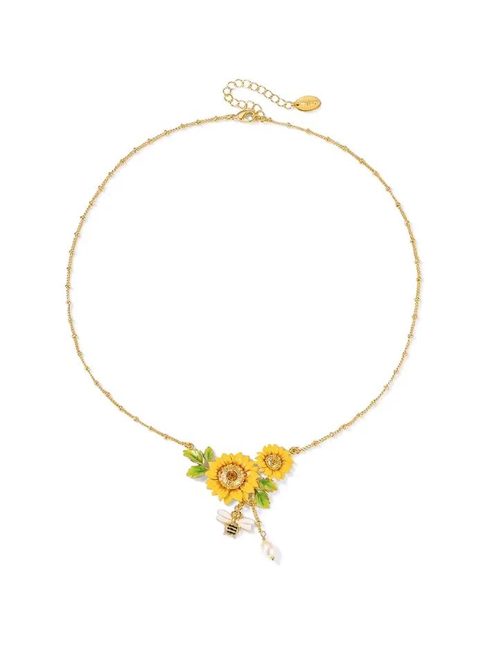 Bijoux en émail tournesol raisin juteux plaqués d'or 18 carats émail peint à la main pour femmes occasions spéciales mariage party élégance sophistiquée