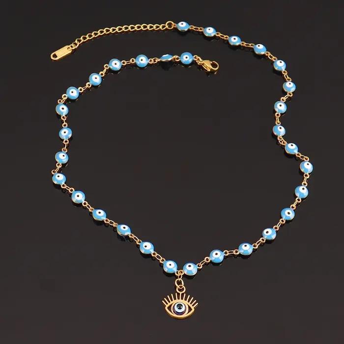 Collier à breloques mauvais œil de couleur bleue pour femmes et hommes