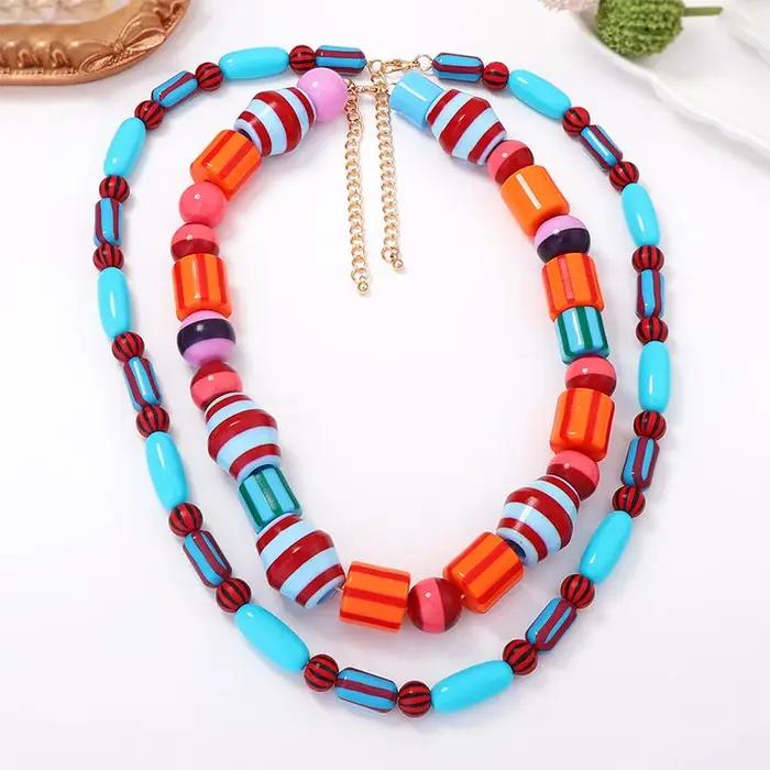 Collier superposé de perles multicolores de style bohème, bijoux de créateur pour femmes, parfait po