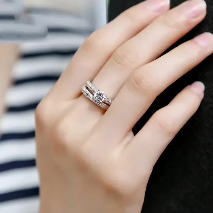Nouveau 925 bague en argent Sterling deux en un AAAAA Zircon