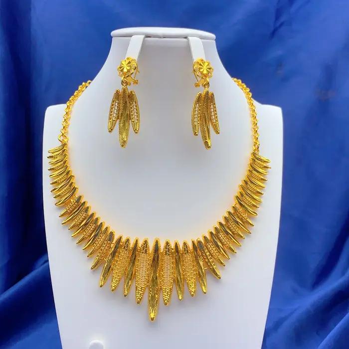 ANIID Dubai 24K couleur or ensembles de bijoux de mariage collier africain boucles d'oreilles pour les femmes nigérian indien mariée 2 pièces ensemble cadeaux de fête