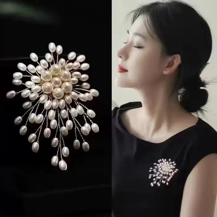 Broche de perles d'imitation tissées à la mode, accessoire pour réunions d'affaires et fêtes, bijoux de mariage élégants, nouveau